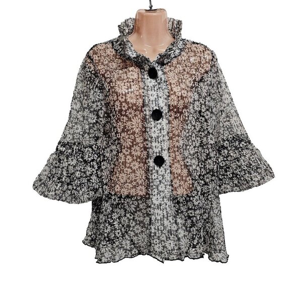Damee Inc. Sheer Net Sequined Wired Collar Women Jacket Size XL Floral - Picture 1 of 13